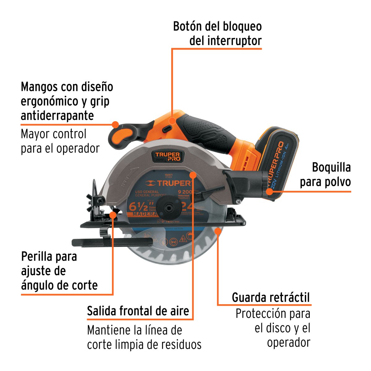 Sierra circular 6-1/2″ 20V 1 batería 4Ah TRUPER PRO - Imagen 3